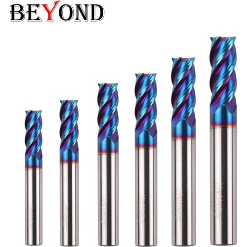 BEYOND EndMill HRC65 4 Flute 2mm 6mm 8mm 10mm фреза Milling Cutter woodwork Tools Alloy CNC 4 Edge Carbide Router Bit End mills