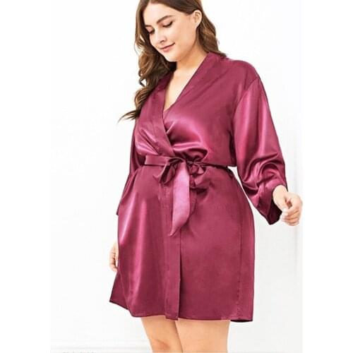Ladies Sexy Sleeping Gown Women Satin Bride Bathrobe Robe Lace Silk Kimono Bathrobe Women Autumn Solid Color Nightwear Clothes