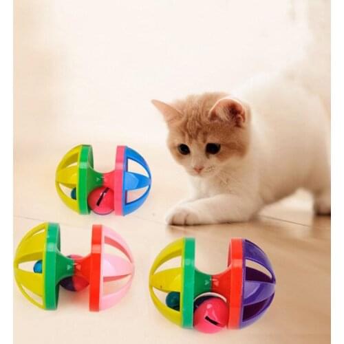 Interactive Cat Bell Ball Toys Hollow Out Round Ball Pet Colorful Playing Toy with Sound Small Bell Cat Plastic Pets Toys