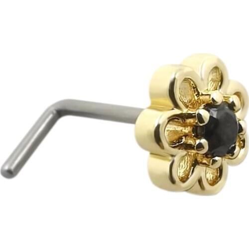 JHJT 20G Nose Studs G23 Titanium Flower Shape Cubic Zirconia Nose Studs Nose Ring Piercing Jewelry