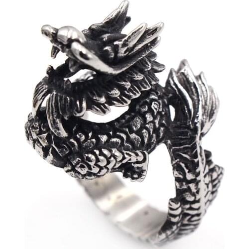 AsJerlya Cool Punk Dragon Stainless Steel Rings Unisex Ring Men Women Jewelry Adjustable Sterling Dragon Ring Good Gifts