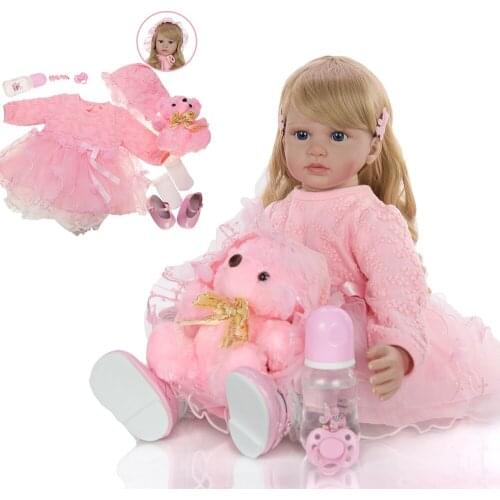 KEIUMI 24 Inch Elegant Reborn Baby Girl Doll 60 cm Soft Vinyl Cloth Body pink Princess Doll Lifelike Boneca bebe Reborn Playmate