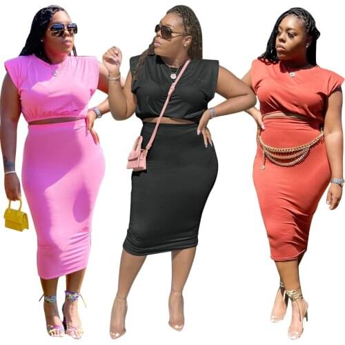 Summer Sexy 2 Piece Sets Womens Outfits Skirt Crop Top + Bodycon Skirts Club Outfits Two Piece Set Plus Size Beach Clothing