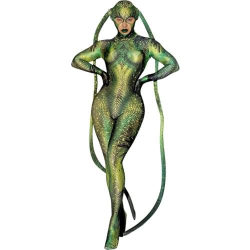 Personality Fly Cosplay Jumpsuit Women Stretch Stage Rompers Halloween Alien Role Playing Bodysuit Dancer Performance Outfits