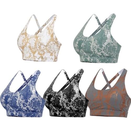 Fashion Snake Print Yoga Bras Women Seamless Sexy Push Up Bronzing Underwear Crop Top Fitness Pilates Cycling Sports Bra Tops