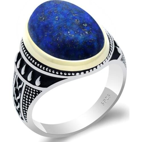 Real 925 Sterling Silver Rings For Men Natural Lapis Stone Fashion Gift for Men Exquisite Rings Party/Wedding Rings Fine Jewelry