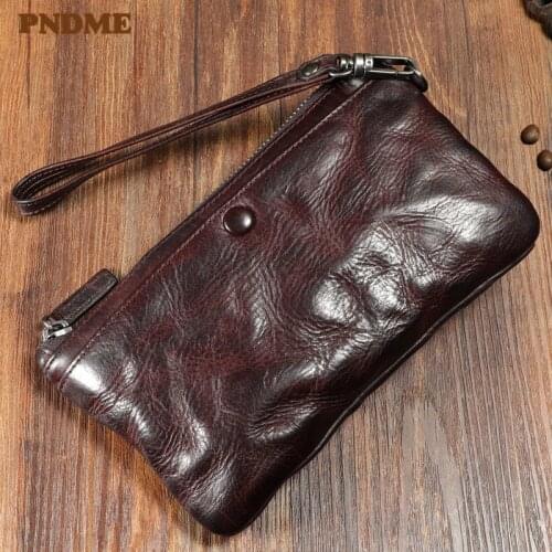 Vintage luxury genuine leather mens clutch wallet fashion fpleated daily natural soft first layer cowhide womens phone purse