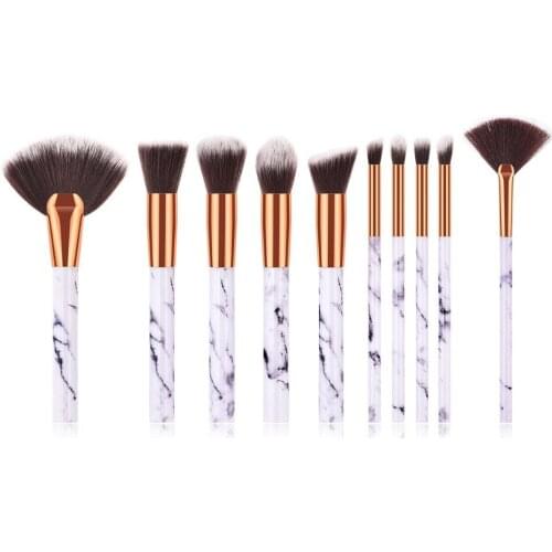 10Pcs/Set Makeup Brushes Professional Marbling Handle Powder Foundation Eyeshadow Lip Make Up Brush Set Beauty Tools for Women