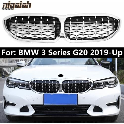 New Diamond Meteor Grill for BMW G20 Grille 3 Series 320 325 2019 2020 Front Bumper Grille Glossy Black & Chrome Kidney Grille
