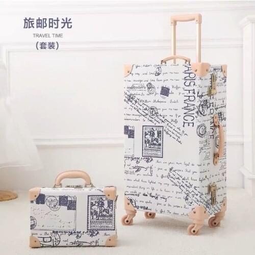New Women 2PCS/SET Retro Trolley Suitcase mala Rolling Luggage sets,Men Vintage Travel suitcase with Cosmetic case on wheel
