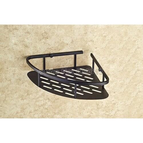 Single Tier Black Storage Oil Rubbed Brass Bathroom Shelves Corner basket Racks Shelf Wall Mounted Wba529