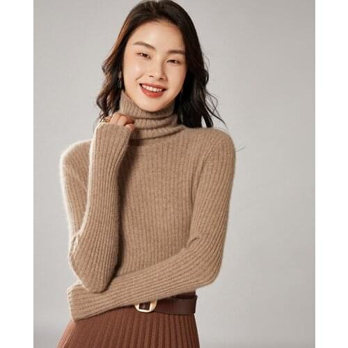 Smpevrg Autumn Women Sweater Female Pullover Turtleneck Long Sleeve Slim Jumper 100% Wool Knitted Tops Shirt Clothes Pull Femme