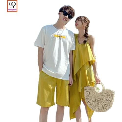 Lovers Matching Couple Clothes Summer Dresses Women Honeymoon Date Holiday Wear Cute Girls Strapless A Line Beach Bohemian Dress