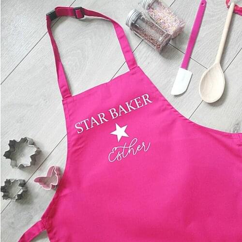Personalised Childrens Star Baker Apron,Customize with name lovely apron,Kids Cooking Funny gifts,Mini Chef Girl Pink Apron