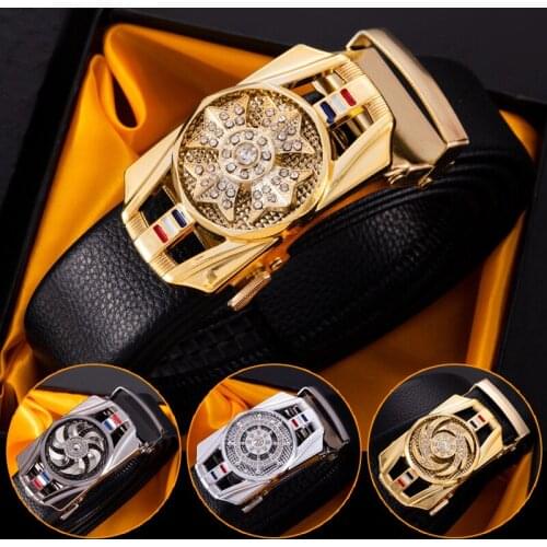 New Fashion Leather Belts for Men 3.5cm Genuine Leather Brand Fashion Automatic Buckle Black Leather Belt Mens Belts Cow