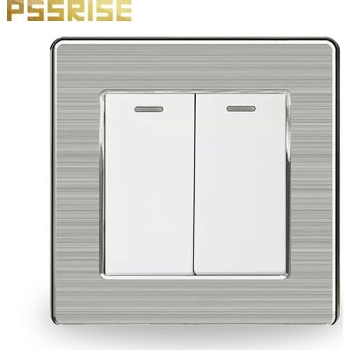 S06 PSSRISE 2 Gang 1 Way Wall Switch Push-button Switch Light Switch Stainless Steel Panel Fluorescent 16A AC 250V