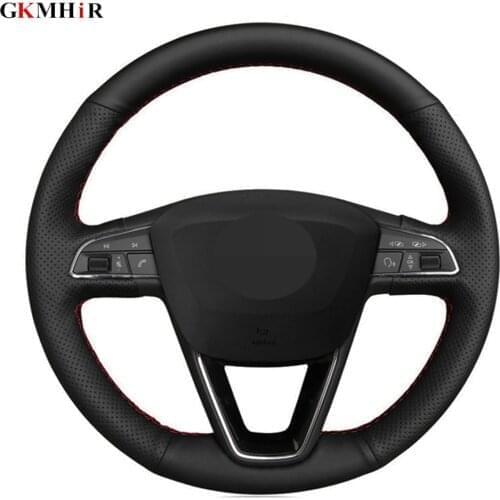 DIY Black Genuine Leather Car Steering Wheel Cover For Seat Leon 5F Mk3 2013-2019 Ibiza 6J Tarraco Arona Ateca Alhambra