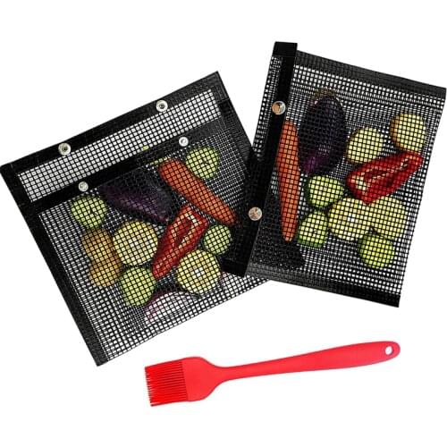Barbecue Mesh Bag BBQ Net Mat Reusable Non-Stick Mesh Grill Bag Picnic Camping Kitchen Baking Grilling Pad Pouch