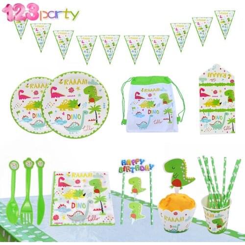 Dinosaur Theme Tableware Birthday Party Decoration Kids plate Cups hats Tablecloth Balloon Flag Straw baby shower Party Supplies
