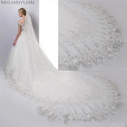 NIXUANYUAN Wedding Accessoire 3 Meters Wedding Veil Long White Wedding Lace Sequins Bridal Veils for Bride with Comb