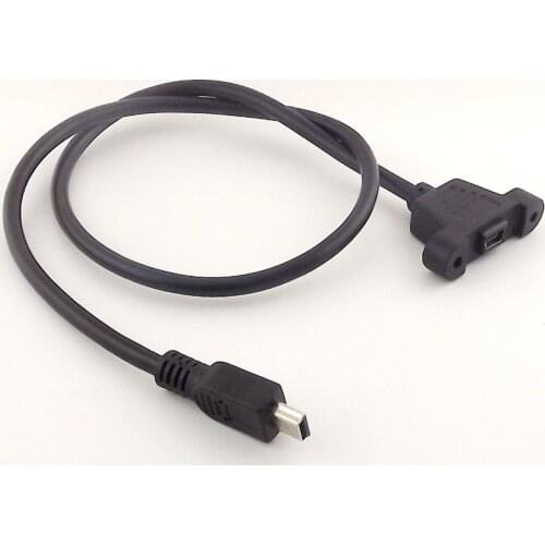 1pc 1FT 30cm/1.5FT 50cm Mini USB 5 Pin Male to Female Panel Mount Extension Adapter Cable w/ Screws