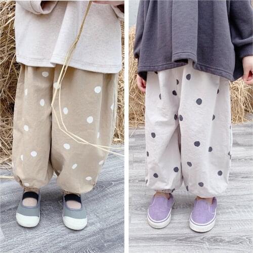 Spring Autumn girls loose dot cotton casual trousers children all-match harem pants