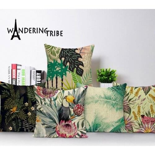 Vintage Decorative Cushion Covers Shabby Chic Throw Pillow Plant Flowers Flax Pillow Cover 45*45 Quality Animal Bird Pillowcase