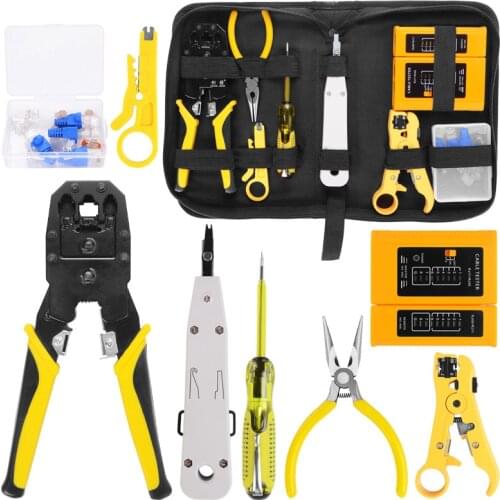 Cable clamp screwdriver stripper tool set with cable tester spring clamp crimper