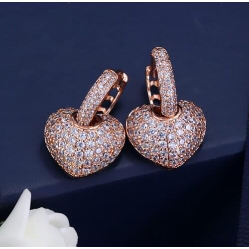 Charms Trendy Full Mirco Paved Cubic Zirconia Heart Earring Fashion Jewelry For Women Wedding Drop Earring Party Jewelry 2018