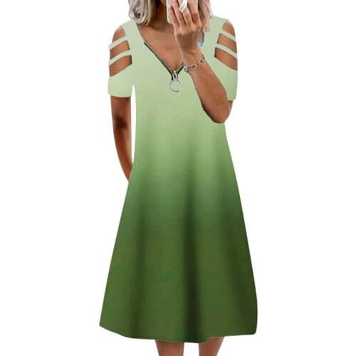 Summer Dress Women Sexy V-Neck Short Sleeve Print Dress Party Dresses For Female Beach Dress With Zipper For Lady