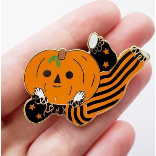 Cute Orange Pumpkin Boy Hard Enamel Pin Halloween Kawaii Funny Cartoon Clown Boys Brooch Badge Fashion Halloween Jewelry Gift