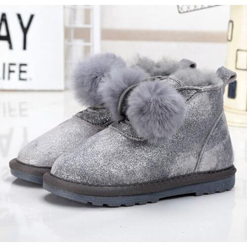 Winter Sheepskin Children Fur Ball Shoes Waterproof Snow Boots Short Boots Non-Slip Cotton-Padded Shoes kids boot kids shoes