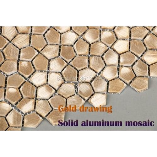 1 box 11pcs Nordic style Gold Drawing Aluminum mosaic tile Metal mosaic for TV background wall decoration living room wall brick