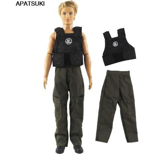 1set Doll Clothes for Ken Doll Outfits Black Sleeveless Vest Long Trousers Pants for Ken Boy Male Men Doll Set Clothing 1/6