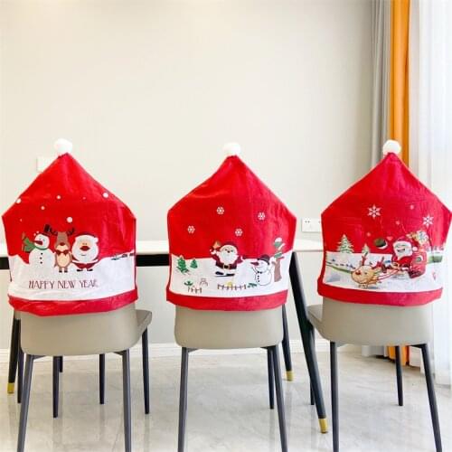 1Pcs Santa Claus Cap Chair Cover Christmas Dinner Table Party Red Hat Chair Back Covers Xmas Christmas Decoration for Home