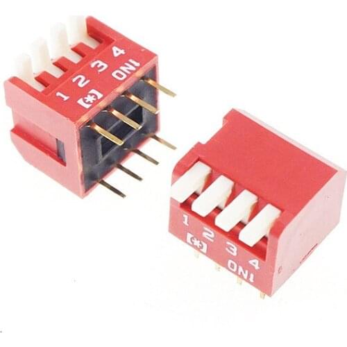 100pcs Dip Switches Piano Actuator SPST 4 Way Through Hole 2.54mm Pitch Row Space 7.62mm 25mA 24V 1P1T 4 Positions Right Angle