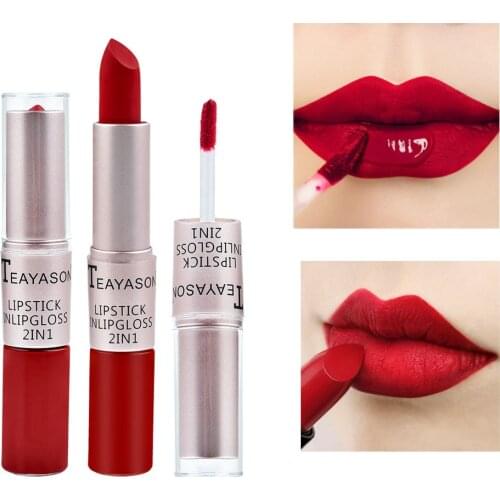 12 Colors Lips Makeup Lipstick Lip Gloss Long Lasting Moisture Cosmetic Lipstick Red Lip Matte Lipstick Waterproof 2 in 1