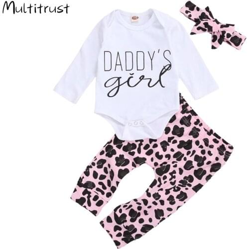 2020 Infant Girls Boys Clothes Autumn Sets 3pcs Letter Leopard Print Long Sleeve Bodysuit Pants Headband