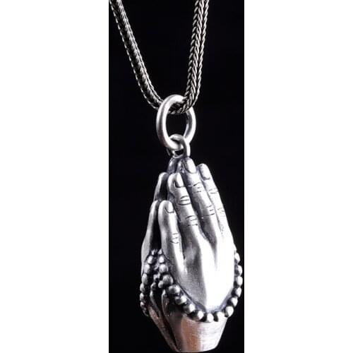 2021 Non-fading Fashion Men and Women 316L Stainless Steel Ethnic Style Folded Hands Pendant Necklace Gift