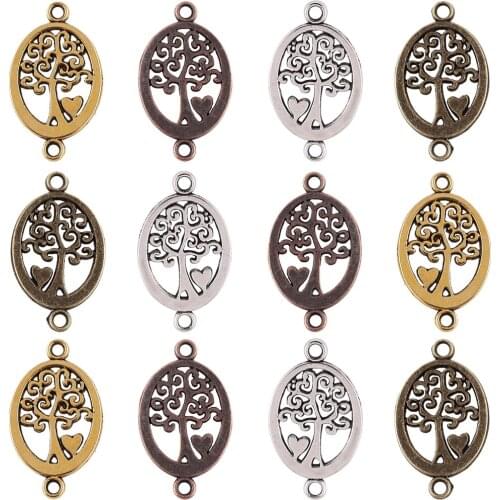 30Pcs Alloy Metal Charms Pendants Tree Of Life With Two Hole Hypoallergenic For DIY Making Vintage Hanging Earrings Accessories