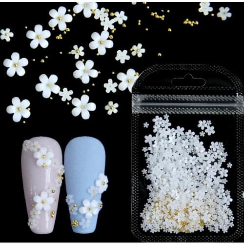 5g/bag White Acrylic Flower Nail Rhinestones Mix Rose Gold Silver Gem Nail Art Decoration Manicure Accessories 3D Nails Design