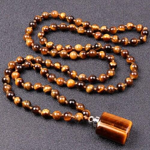 6mm Beads With Natural Gems Stone Quartz Perfume Bottle Pendants Rainbow Jasper Pink Quartz Amethyst Charm Long Necklace