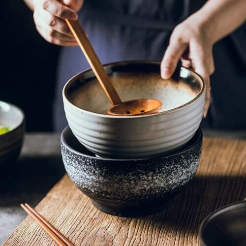7 inch japanese rice bowl ramen bowl household tableware creative retro black ceramic soup bowl Kitchen, Dining & Bar 1350ml