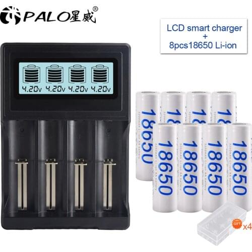 PALO NEW ARRIVAL 18650 LCD battery charger+4pcs 18650 battery 18650 charger for 3.7v 18650 14500 18500 16350 lithium battery