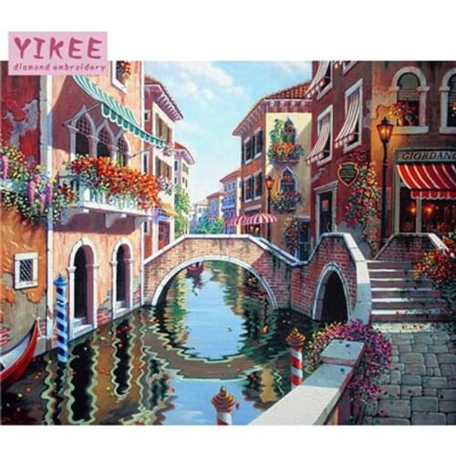 City landscape diamond painting embroidery full square,diy diamond painting venice building handmade art craft