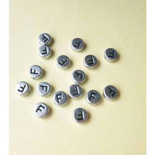 Free Shipping 500pcs/lot 4*7MM Flat Coin Round Shape Silver Acrylic Character F Beads DIY Ornament Bracelet Spacer Alphabet Bead