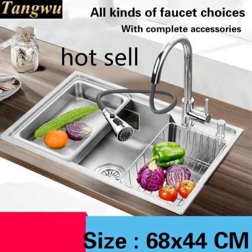 Free shipping Household Kitchen sink durable 0.8 mm thick food grade stainless steel vogue hot sell 68x44 CM