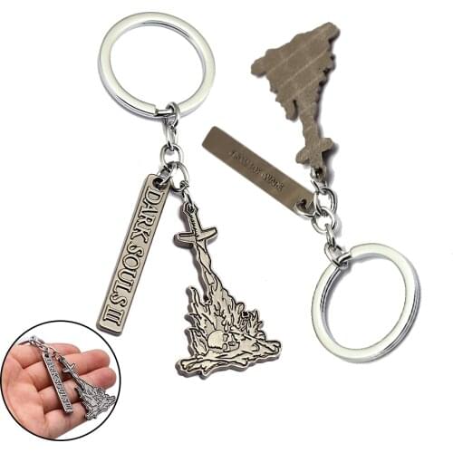 Game Dark Souls Ⅲ Keychain Bonfire Metal Logo Pendant Key Holder PS4 Chaveiro Llaveros Two Sets For Men Cosplay Jewelry Souvenir