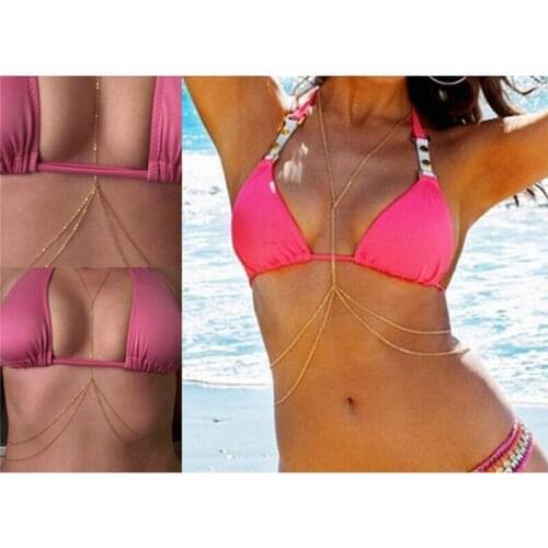Women Sexy Fashion Gold Body Belly Waist Chain Bikini Beach Harness Necklace Summer Fashion Outdoor Swim Chain