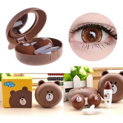 Cute Little Bear Contact Lens Case with Mirror Contact Lenses Box for Man and Women